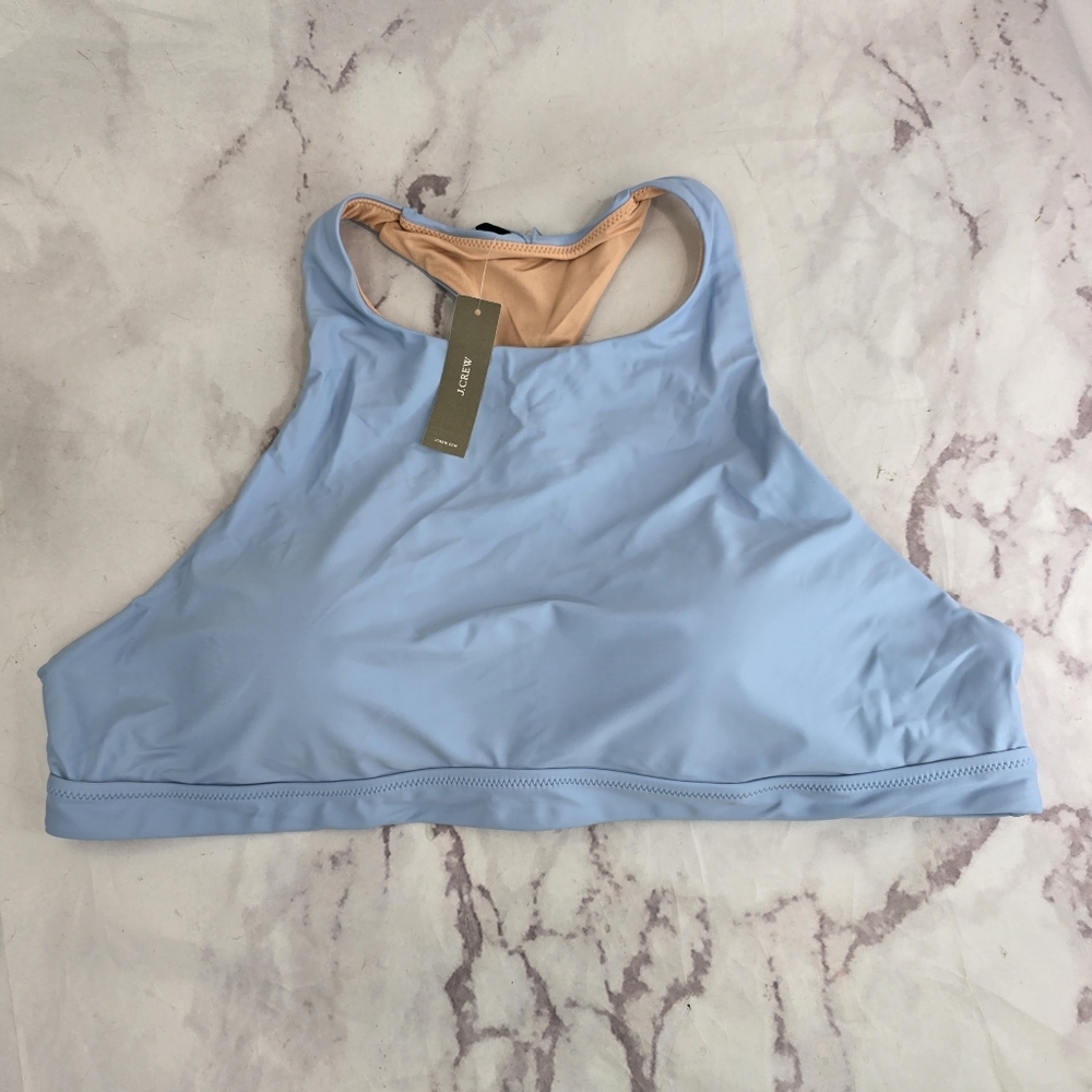 J Crew Swim Top Blue Active Longline High Neck Padded Cut Out T Back BF160